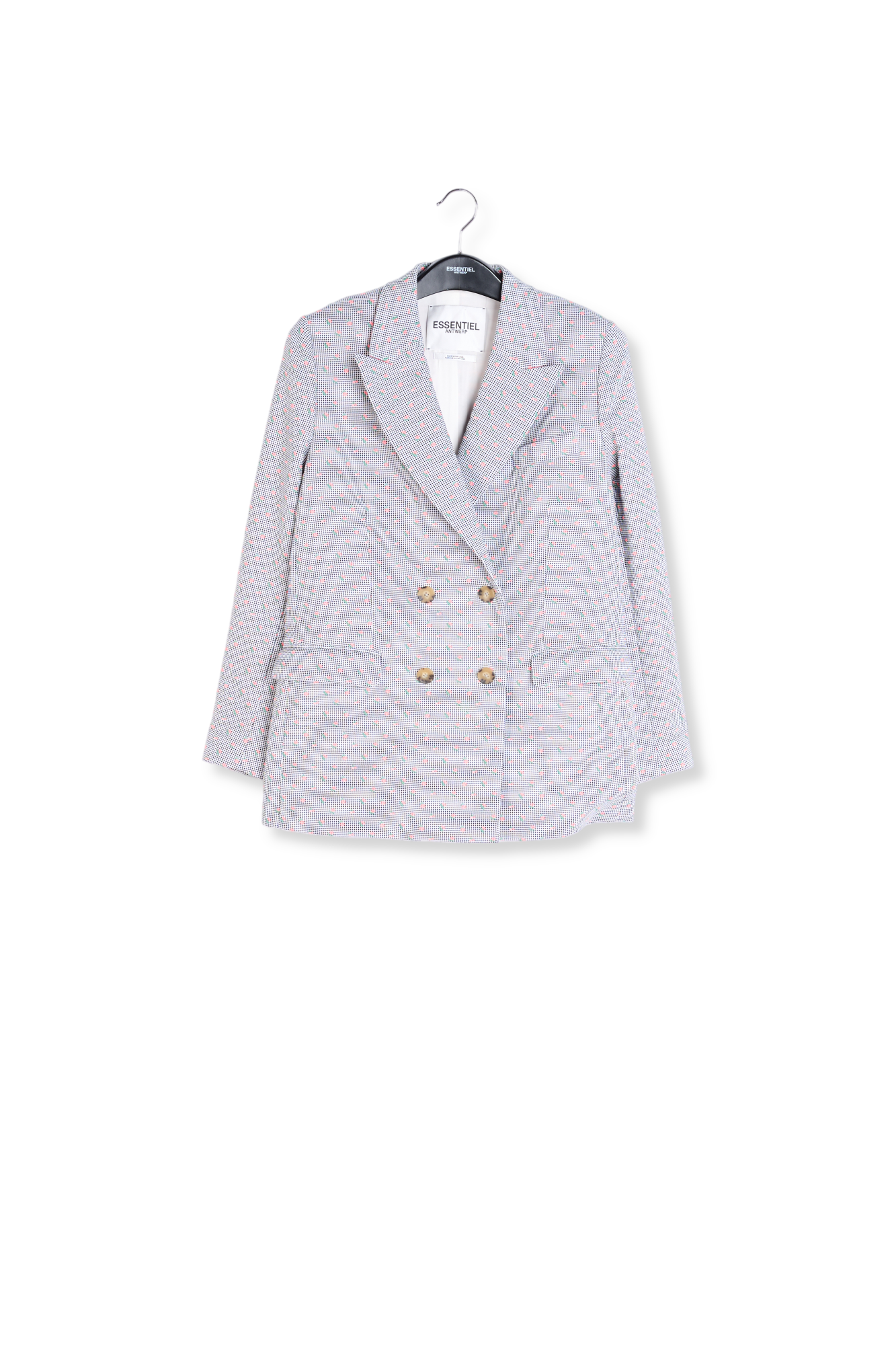 Off-white and black gingham and floral-print double-breasted blazer RE—SSENTIEL second-hand photo 1