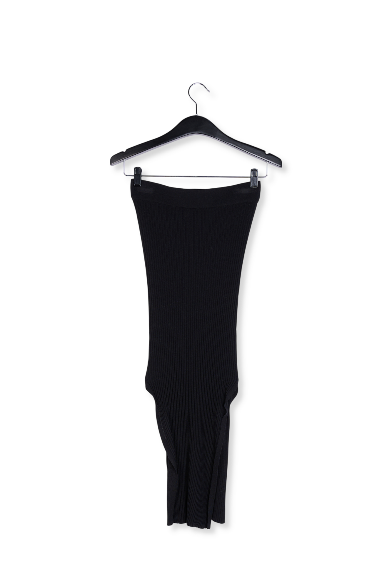 Zwarte ribgebreide midirok met split RE—SSENTIEL tweedehands photo 2