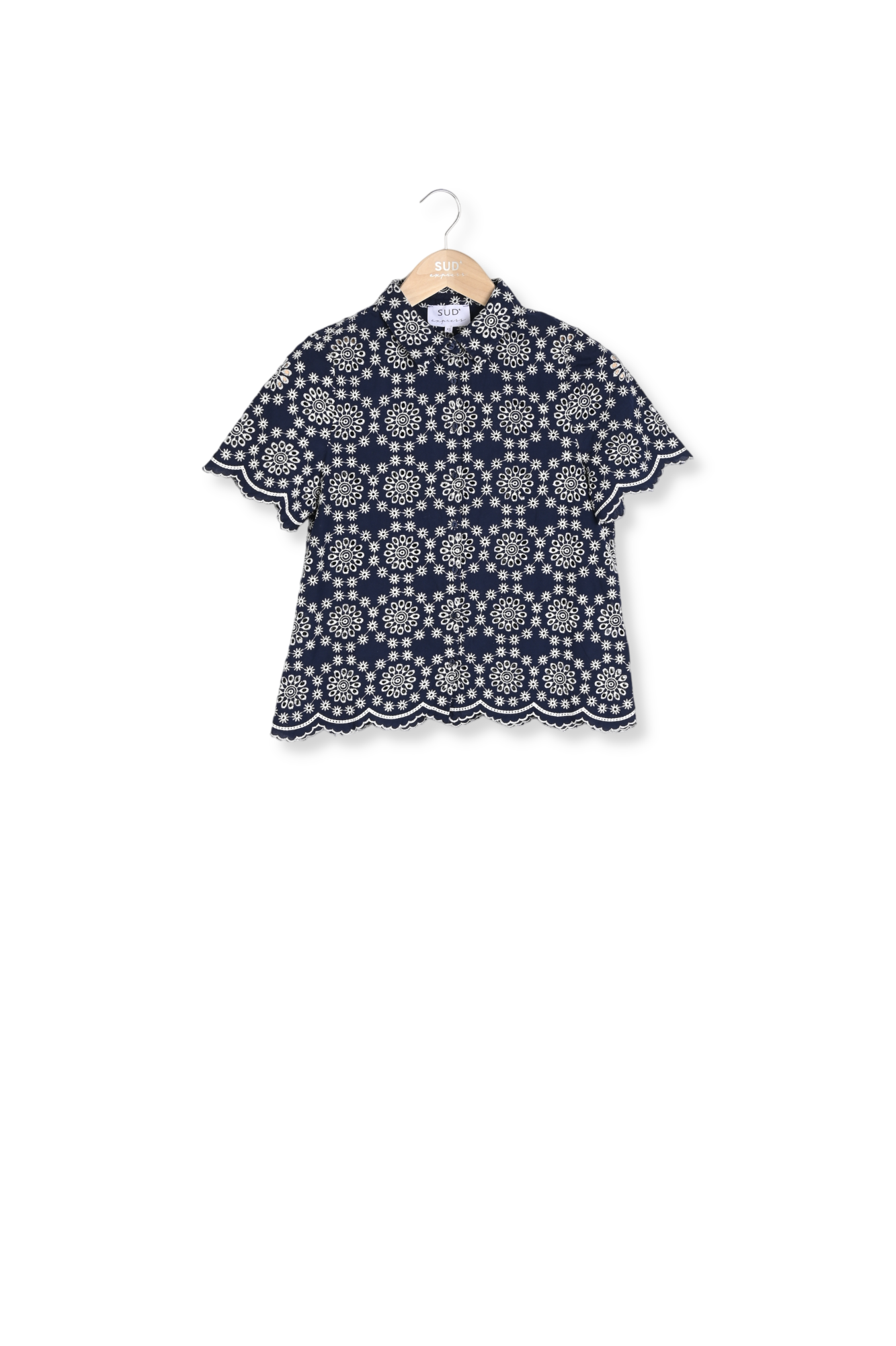 CODERA  -  Chemise manches courtes broderie anglaise contrastée Sud Express seconde main photo 6