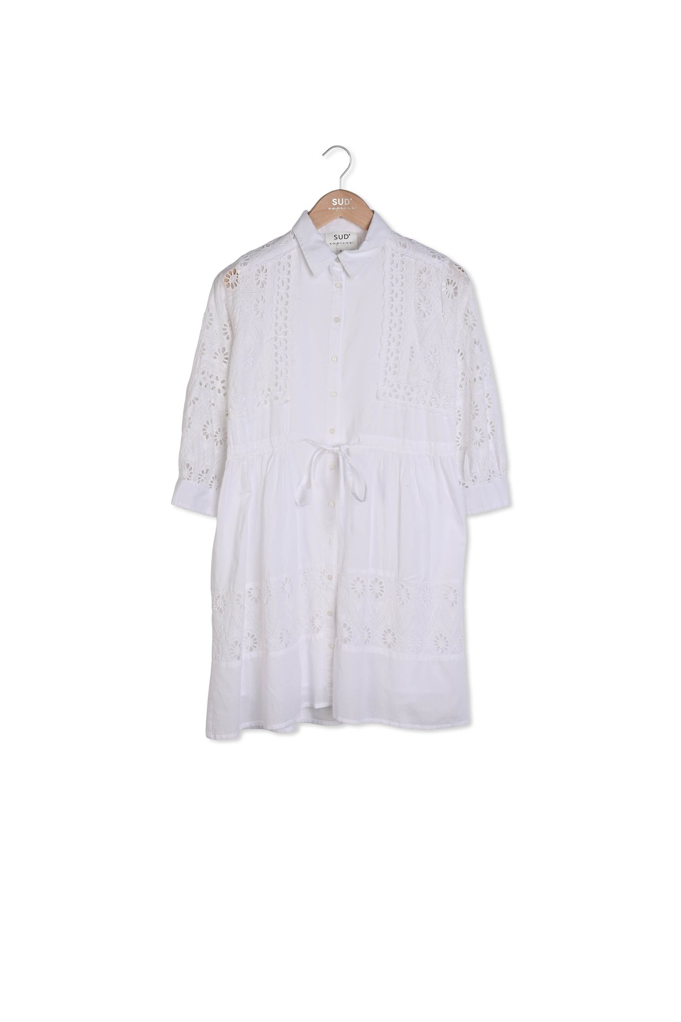 Reloise - Robe Chemise Courte En Voile De Coton Et Broderies