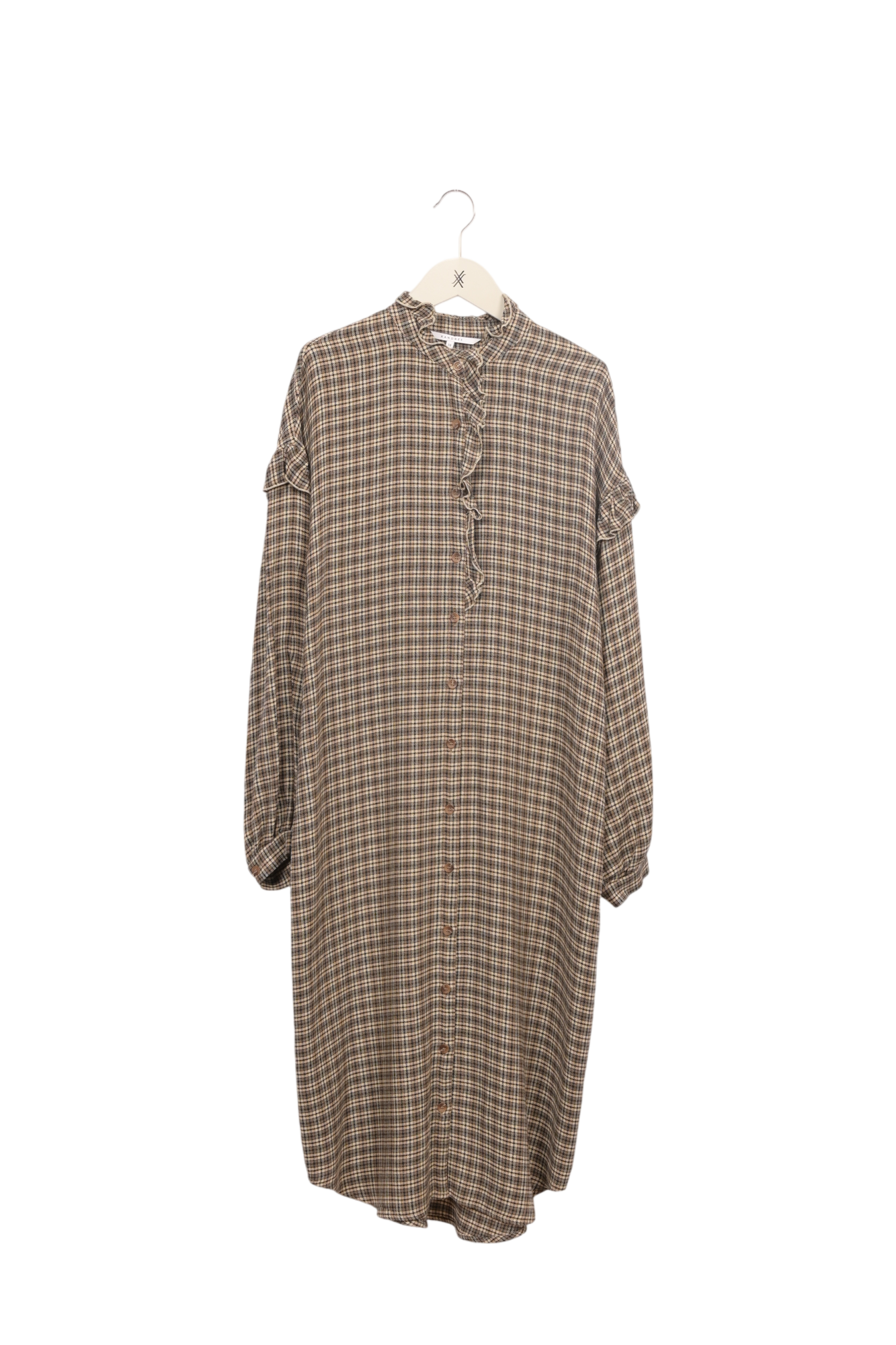 ROBE À CARREAUX DANS DES TONS BEIGE, BRUN, GRIS ET NOIR Xandres seconde main photo 1