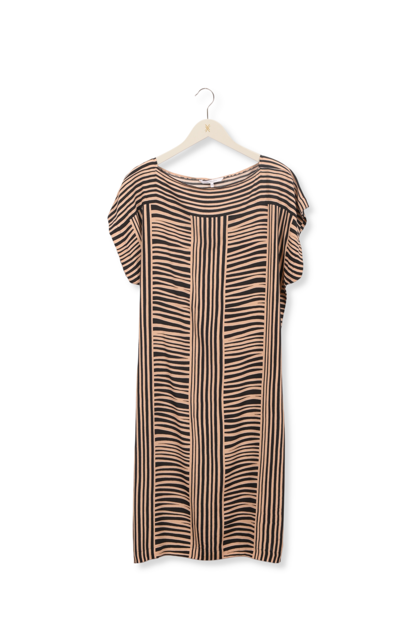 KORTE JURK MET BEIGE EN ZWARTE STREPEN Xandres tweedehands photo 1