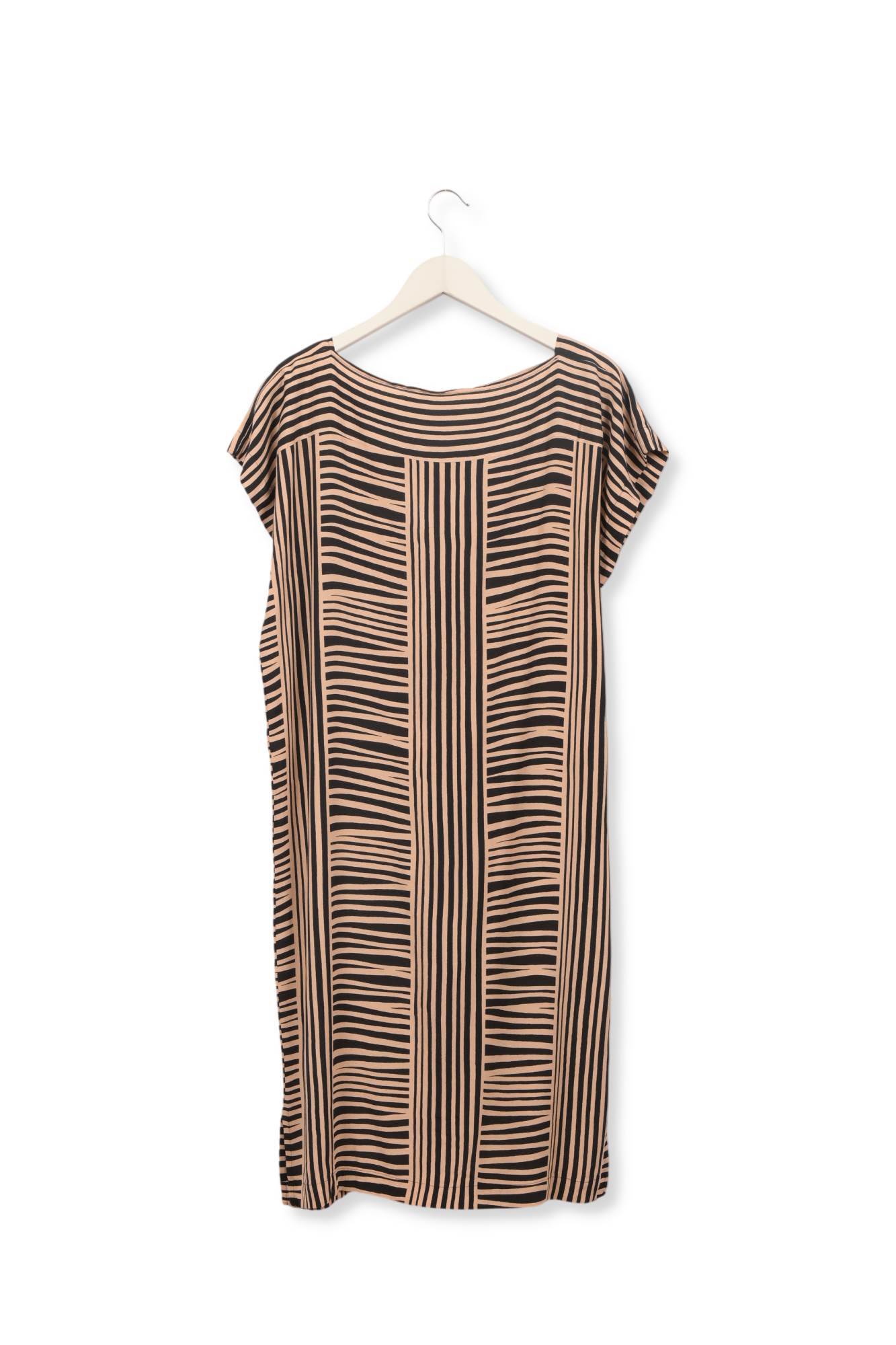 KORTE JURK MET BEIGE EN ZWARTE STREPEN Xandres tweedehands photo 2