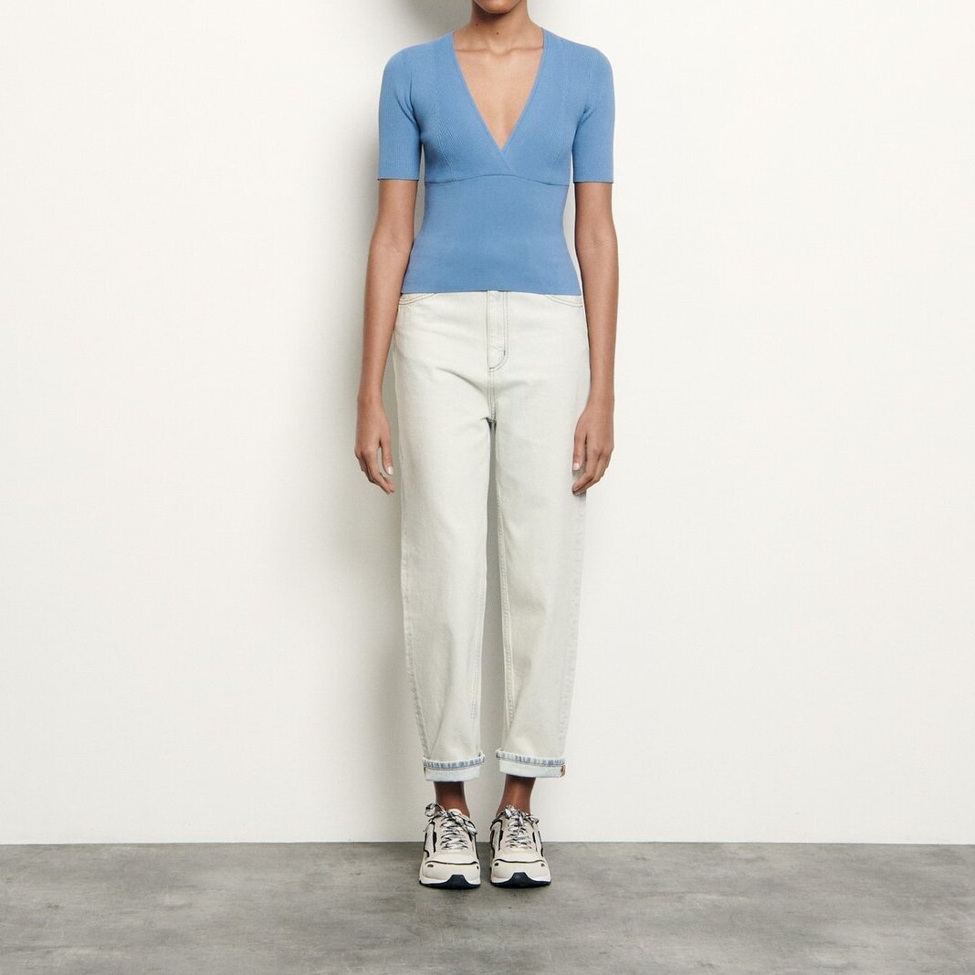 Cropped sweater with crossover neckline Sandro tweedehands photo 4