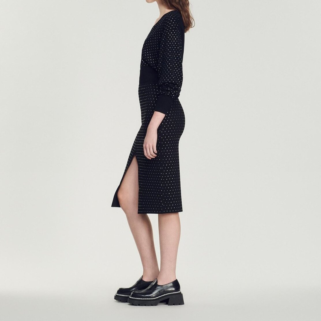 Midi skirt with a slit and rhinestones Sandro second-hand photo 7