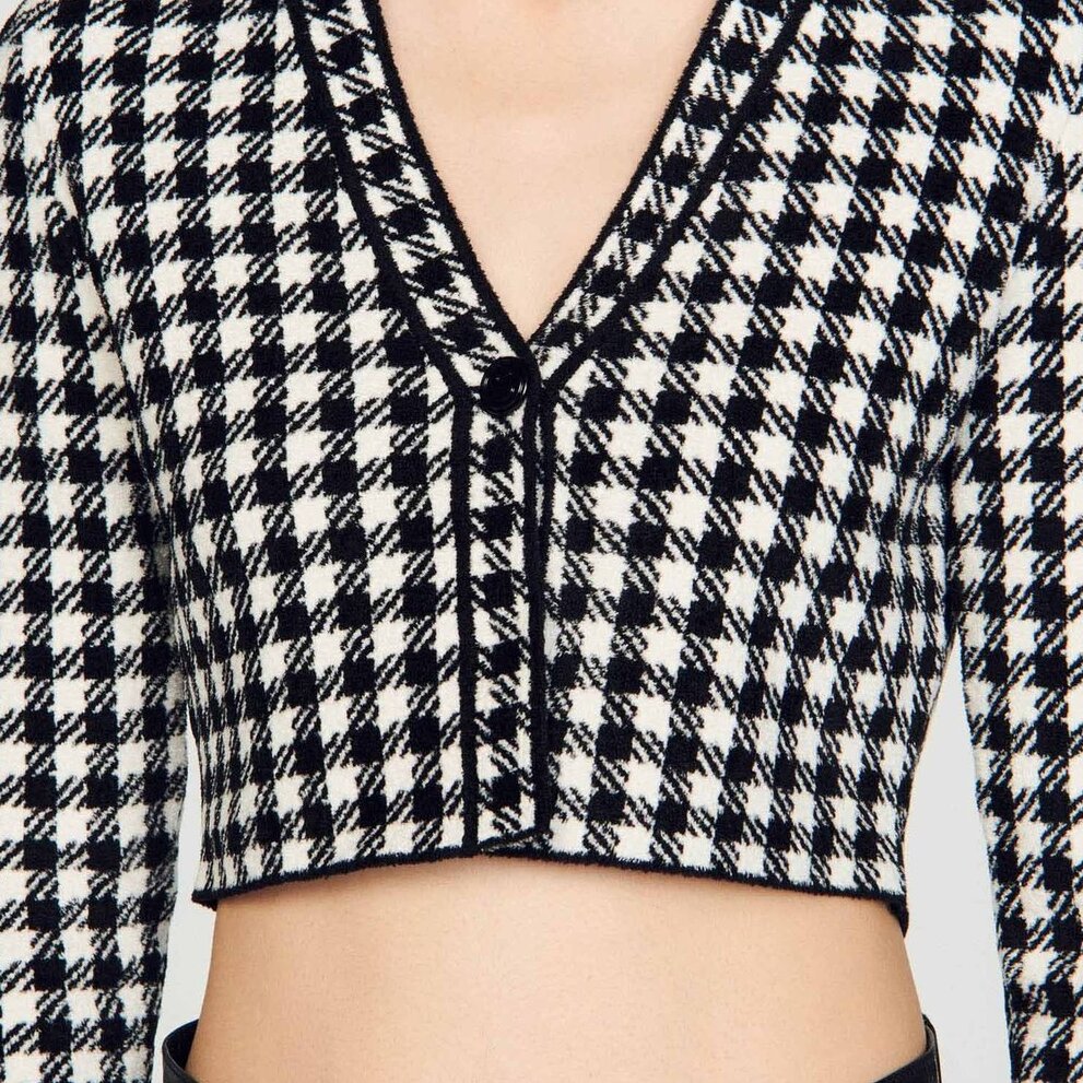 Cardigan court jacquard vichy Sandro seconde main photo 4