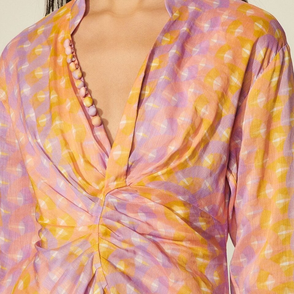 Long printed dress in linen and silk Sandro second-hand photo 4