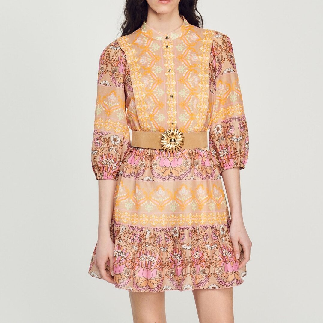 Short dress with a mixed scarf print Sandro second-hand photo 5