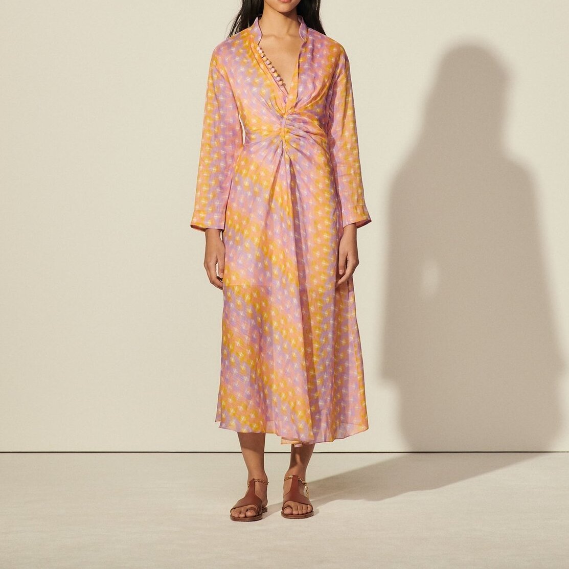 Long printed dress in linen and silk Sandro second-hand photo 5