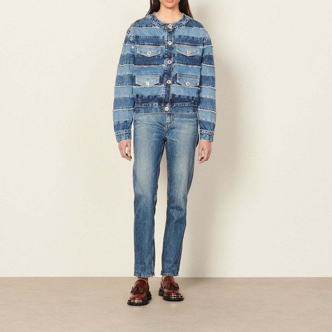 Oversized cropped denim Jacket Sandro second-hand photo 6
