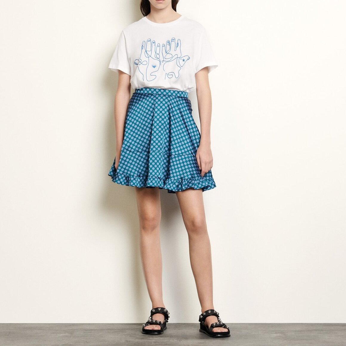 Short printed skirt with ruffles Sandro second-hand photo 4