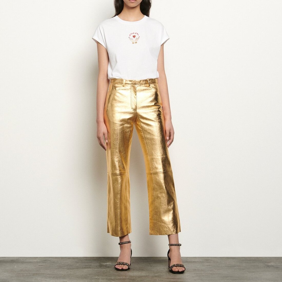Pantalon en cuir métallisé Sandro seconde main photo 1