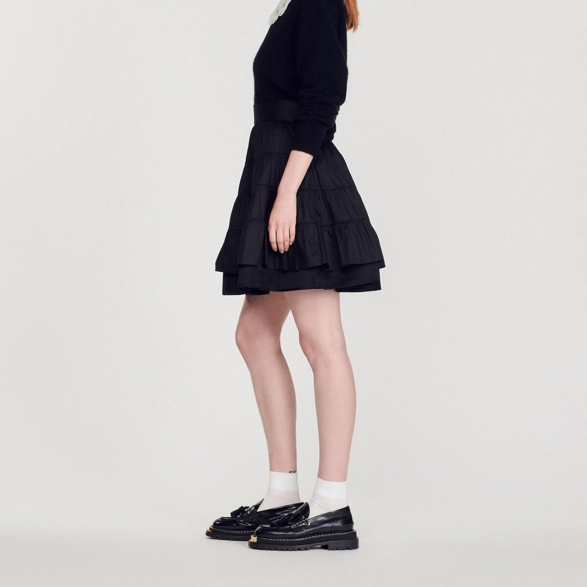 Korte bi-materiaal rok Sandro tweedehands photo 6