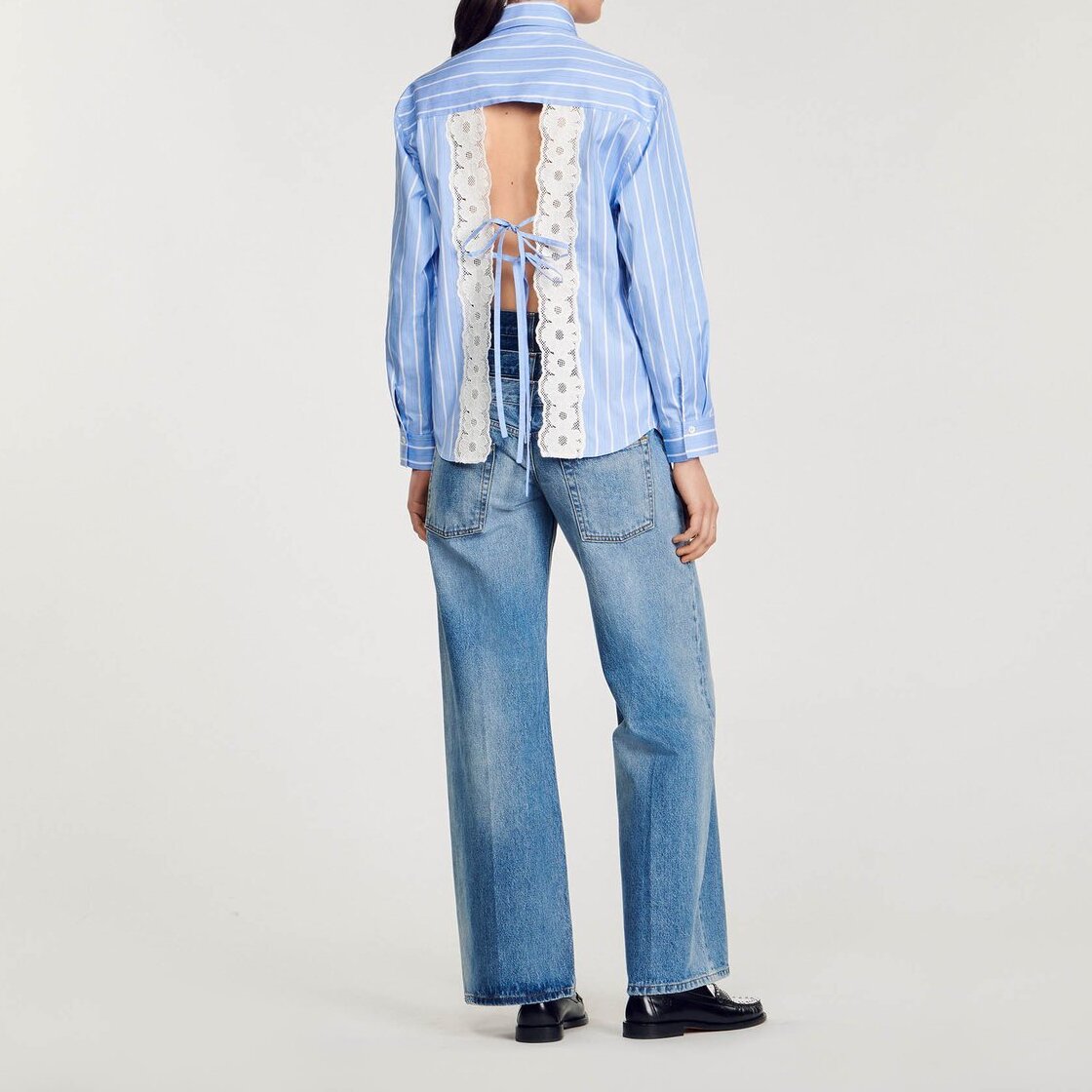 Overhemdblouse gestreept open rug kant Sandro tweedehands photo 5