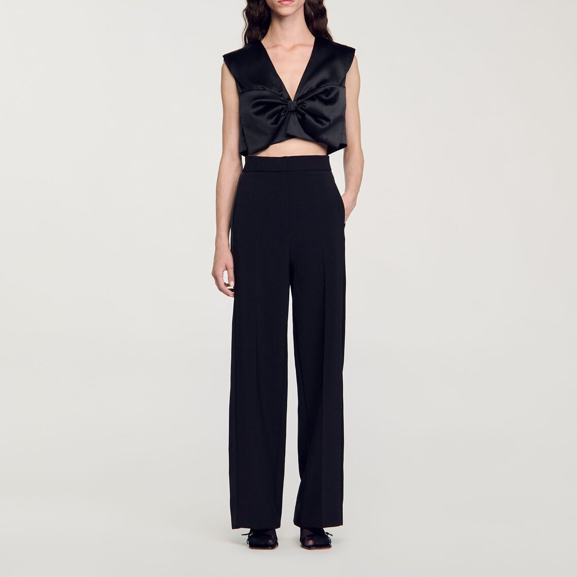 Wide-leg satin side stripe Trousers Sandro second-hand photo 2