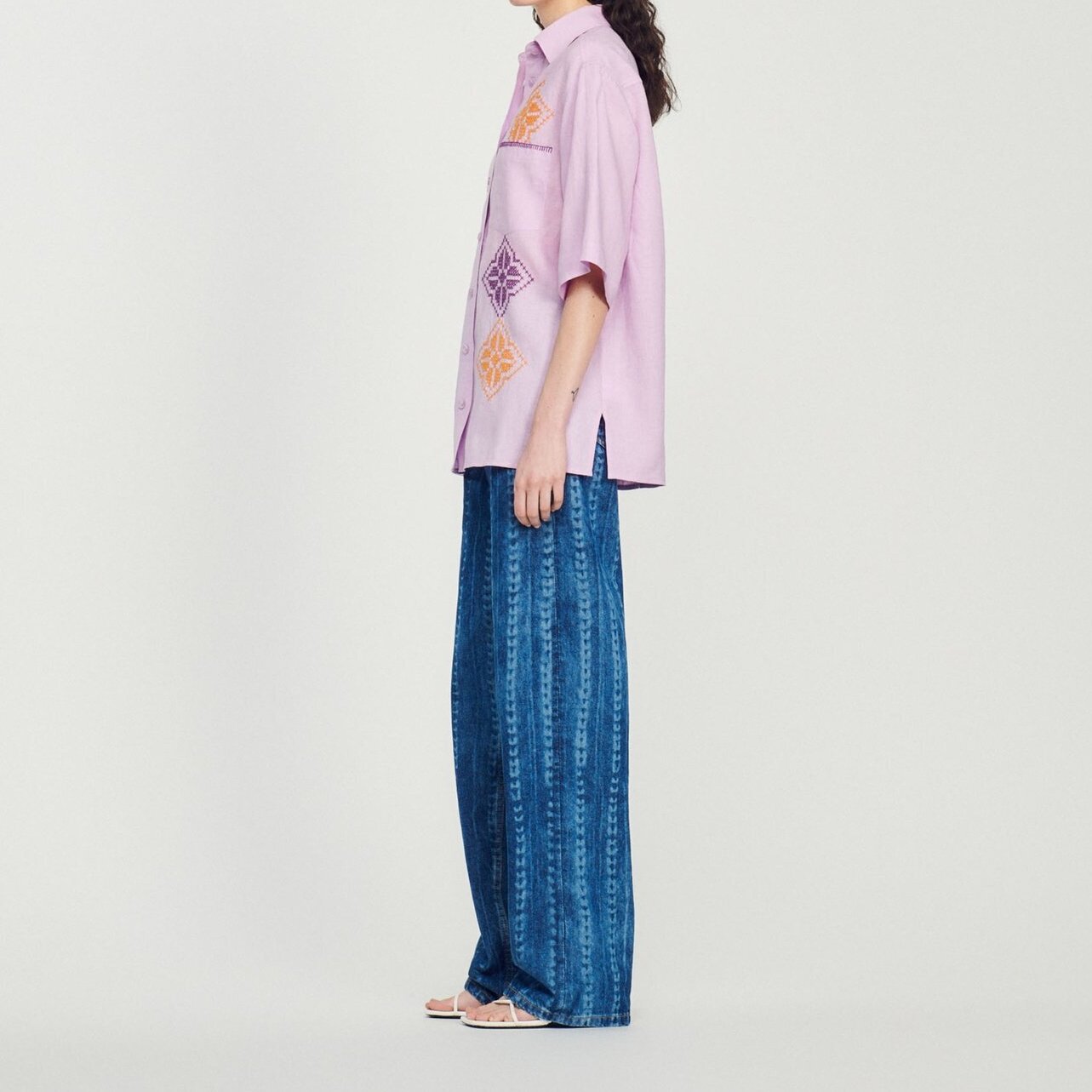 Oversized embroidered linen shirt Sandro second-hand photo 6