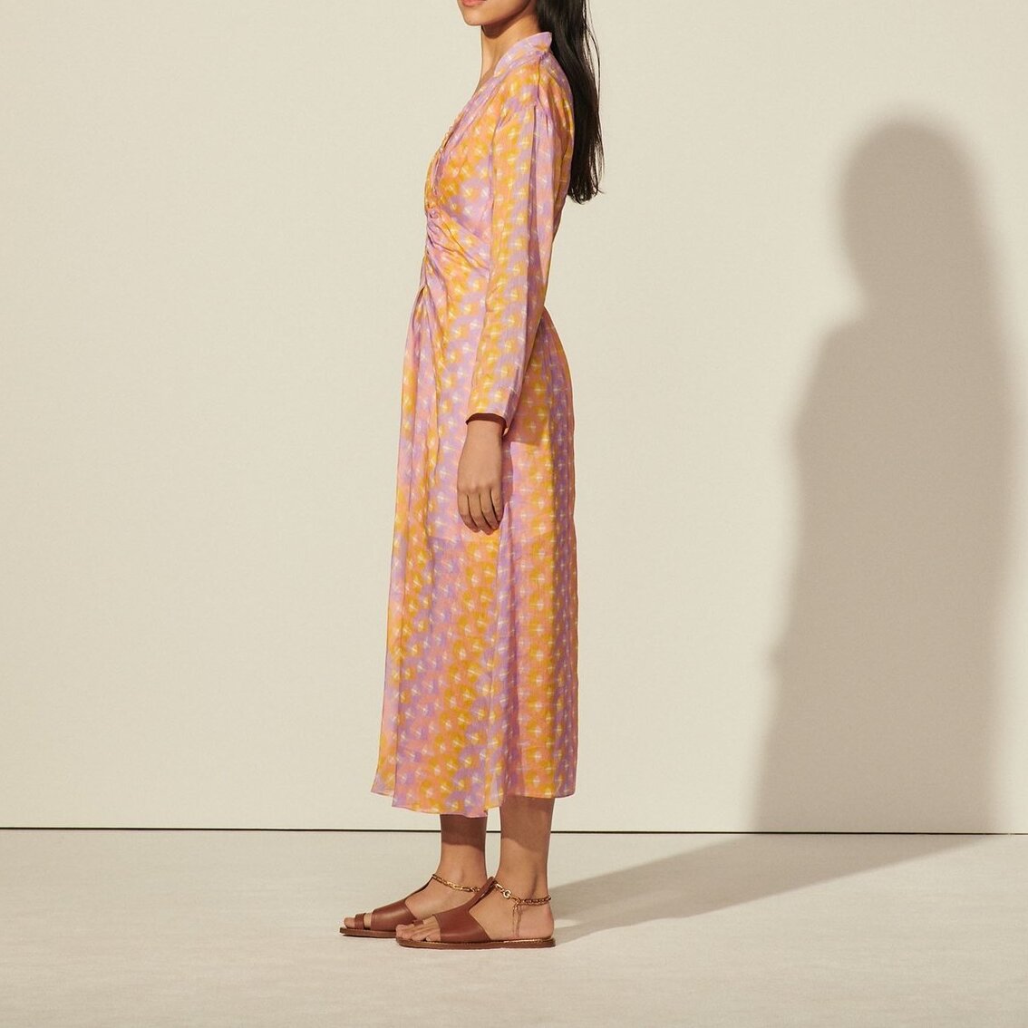 Long printed dress in linen and silk Sandro second-hand photo 3