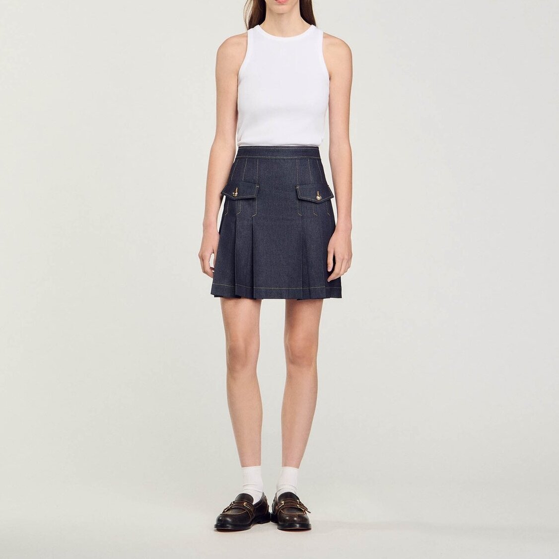 Pleated denim skirt Sandro second-hand photo 4