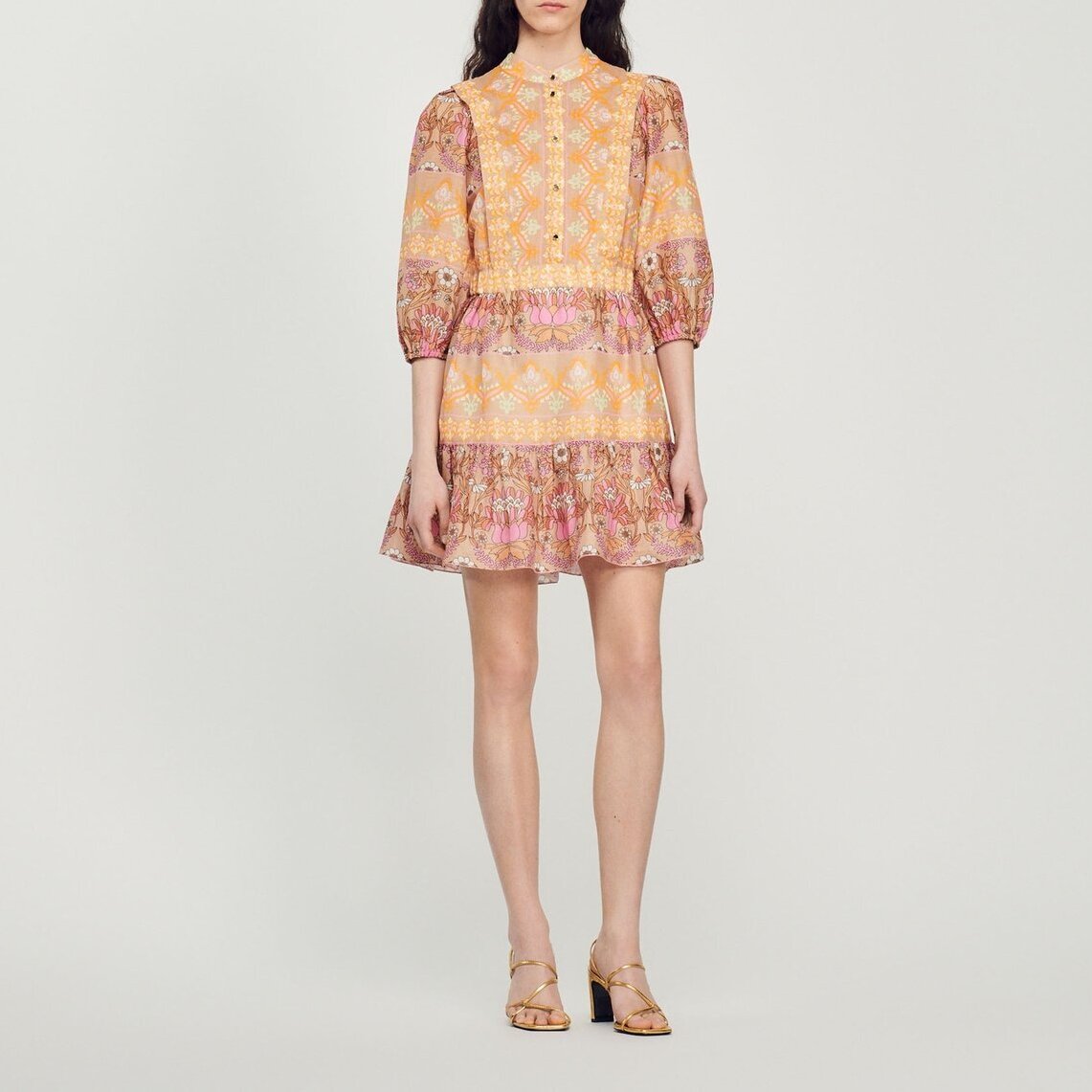 Short dress with a mixed scarf print Sandro second-hand photo 3