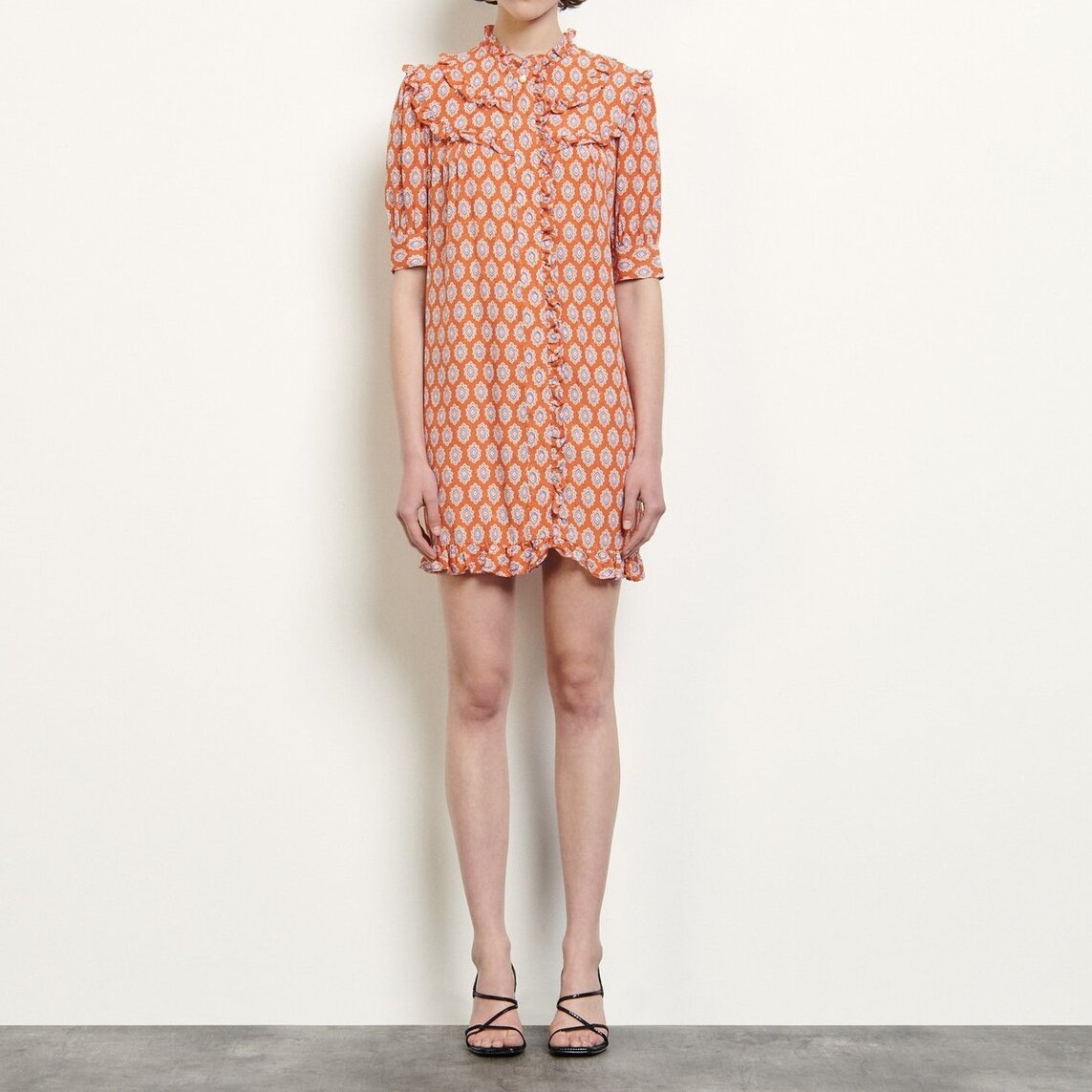 Kurzes Kleid mit Print und Volants Sandro Second-Hand photo 2