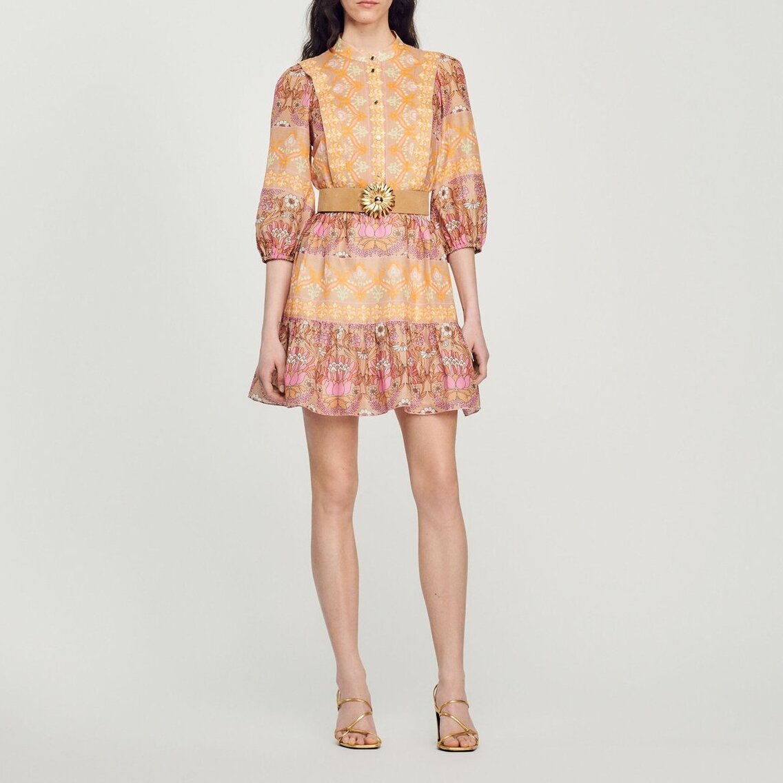 Short dress with a mixed scarf print Sandro second-hand photo 2