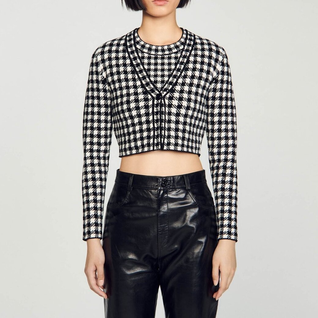 Cardigan court jacquard vichy Sandro seconde main photo 5