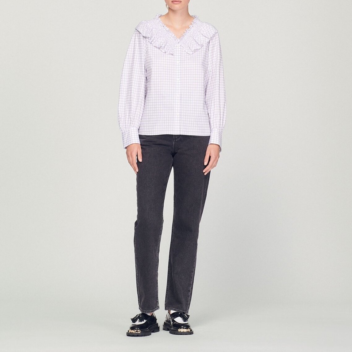 Checked shirt with ruffled collar Sandro second-hand photo 3