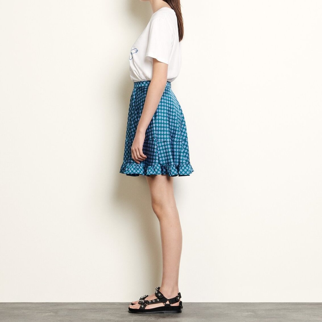 Short printed skirt with ruffles Sandro second-hand photo 3