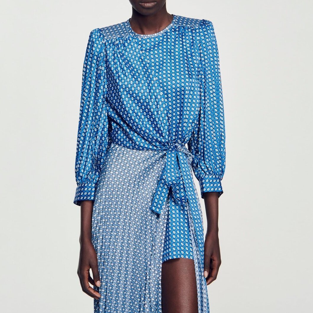Lange jurk met stropdasprint Sandro tweedehands photo 5