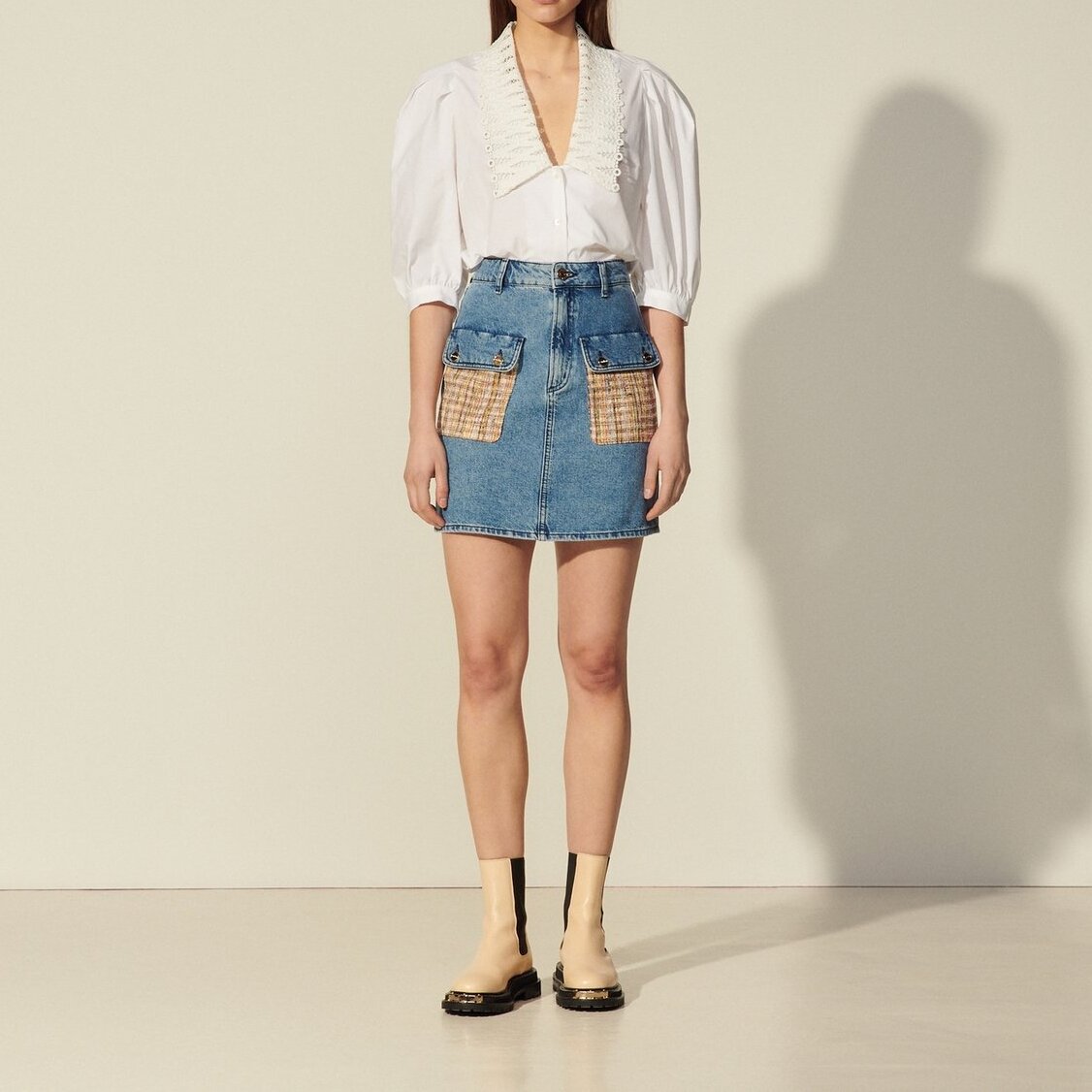 Jupe en Jean avec poches en tweed Sandro seconde main photo 1