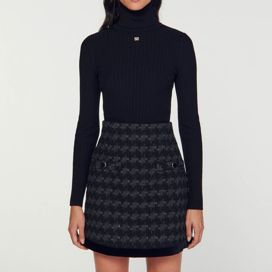 Jupe courte en tweed pied-de-coq Sandro seconde main photo 4