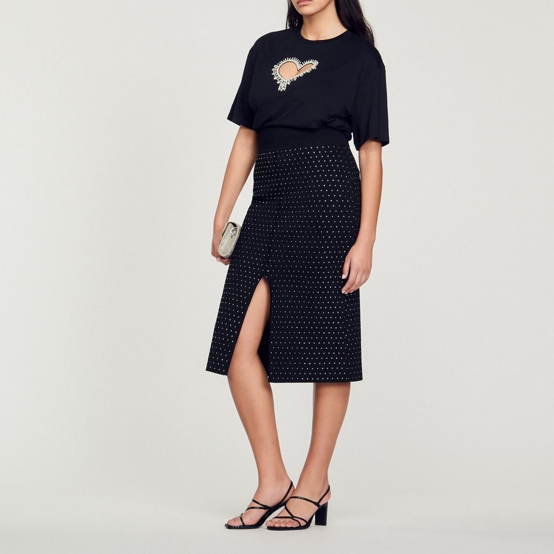 Midi skirt with a slit and rhinestones Sandro second-hand photo 2