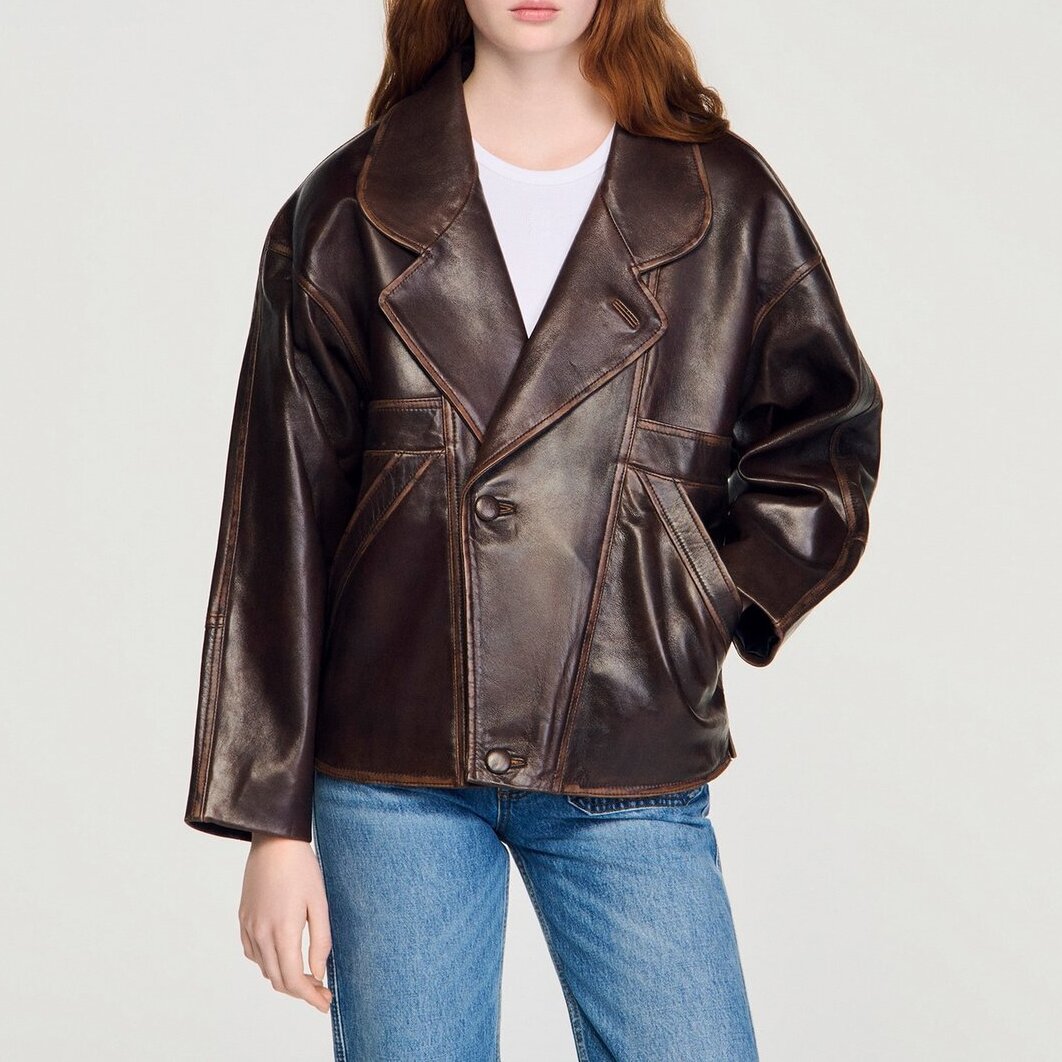 Blouson en cuir oversize Sandro seconde main photo 6