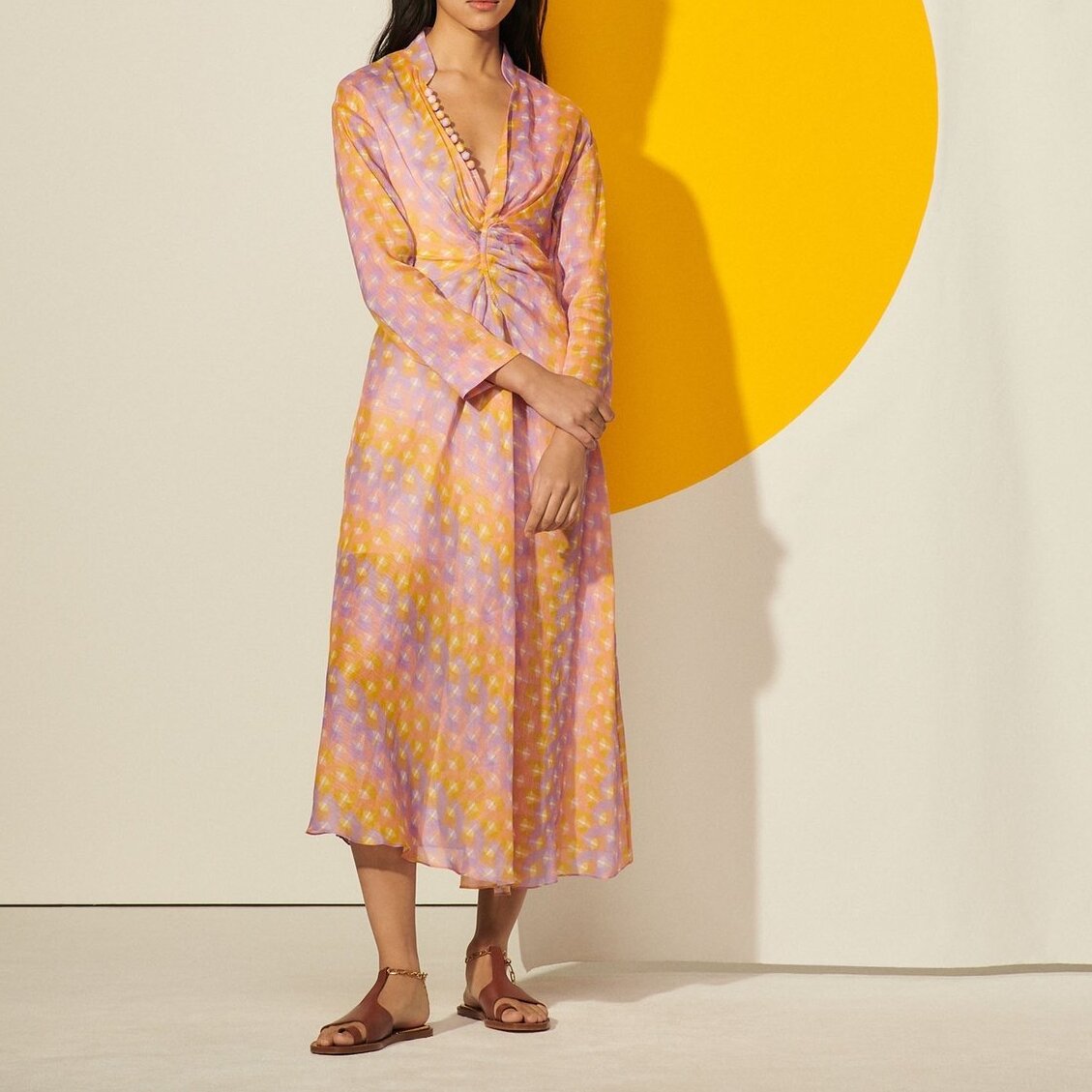 Long printed dress in linen and silk Sandro second-hand photo 1