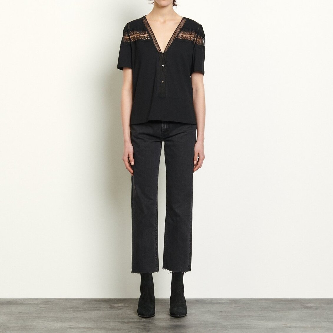 T-Shirt with lace Sandro tweedehands photo 1