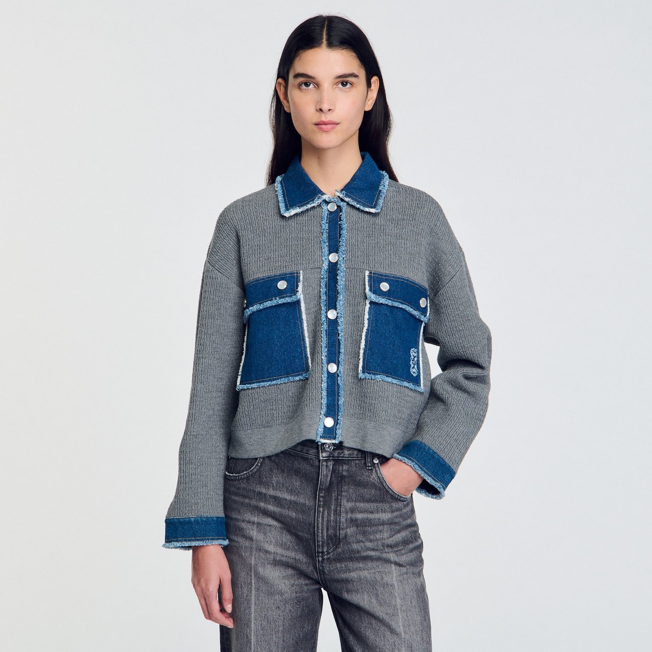 Denim and knitwear coatigan Sandro second-hand photo 7