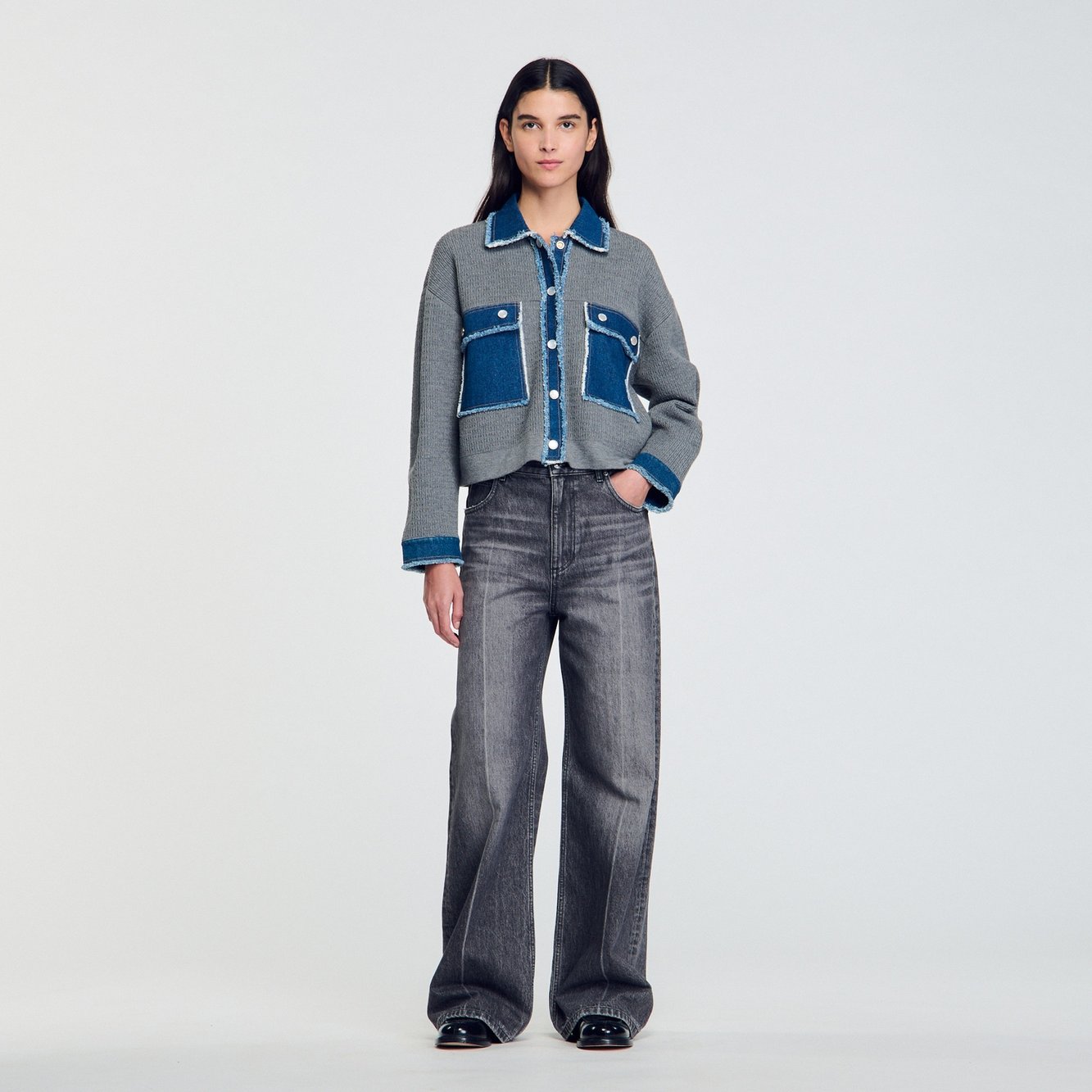 Denim and knitwear coatigan Sandro second-hand photo 3