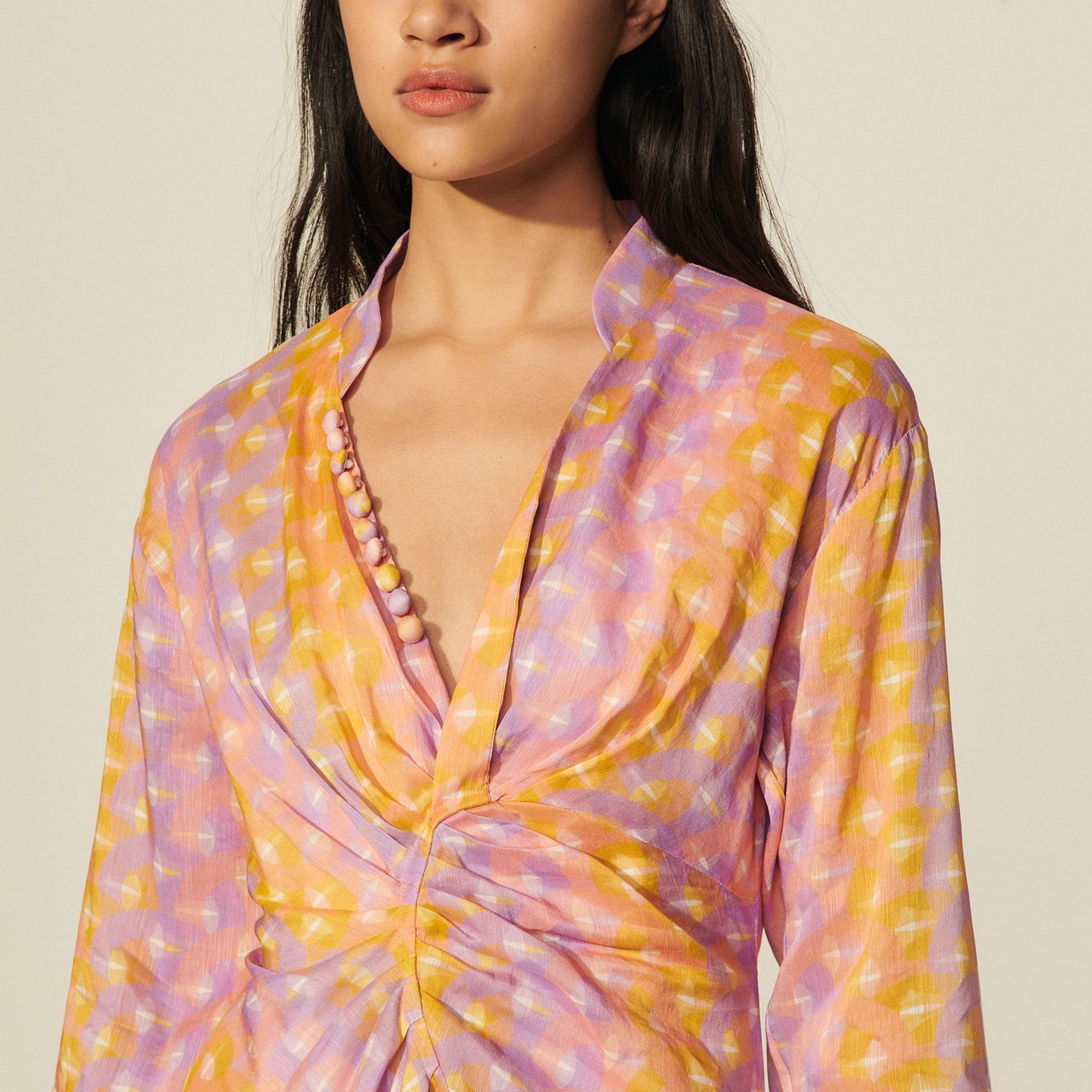 Long printed dress in linen and silk Sandro second-hand photo 4