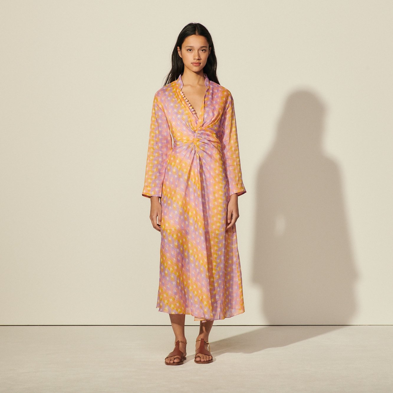 Long printed dress in linen and silk Sandro second-hand photo 5
