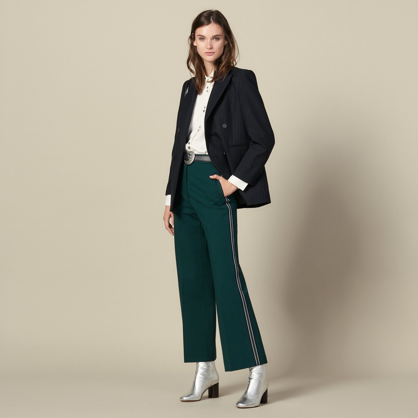 Wide-leg Trousers with tricolour trim Sandro second-hand photo 2