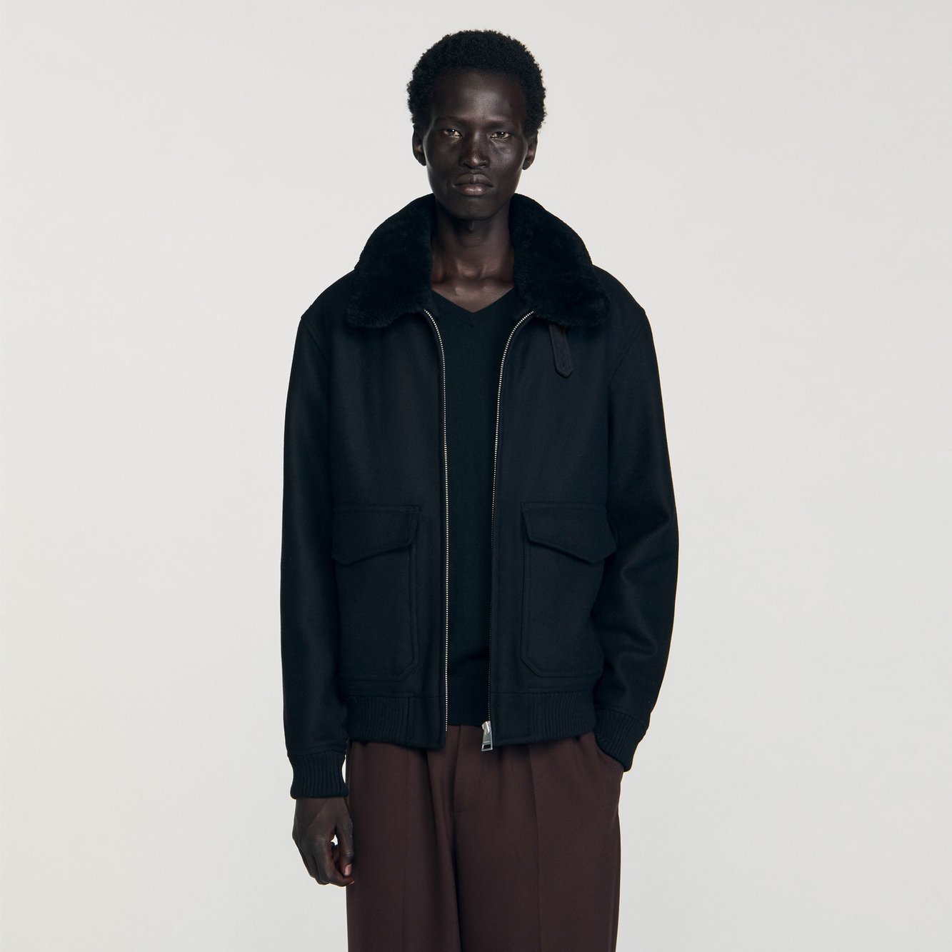 Wool aviator Jacket with shearling Sandro second-hand photo 8