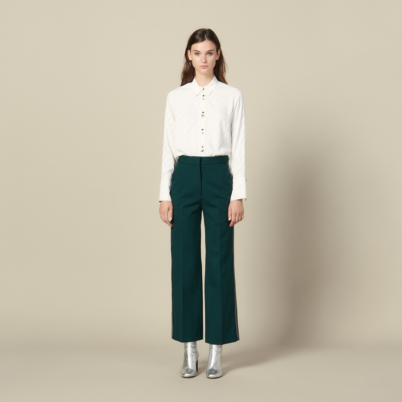 Wide-leg Trousers with tricolour trim Sandro second-hand photo 5