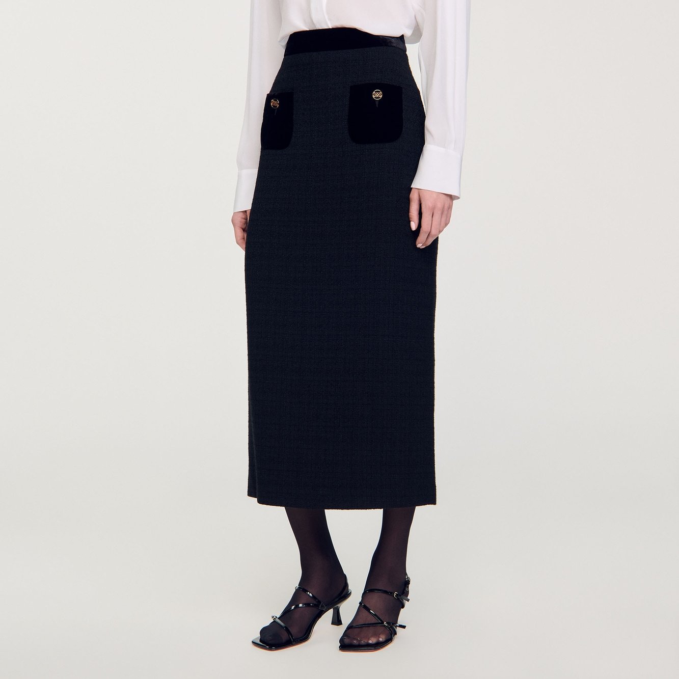 Jupe longue en tweed et velours Sandro seconde main photo 2