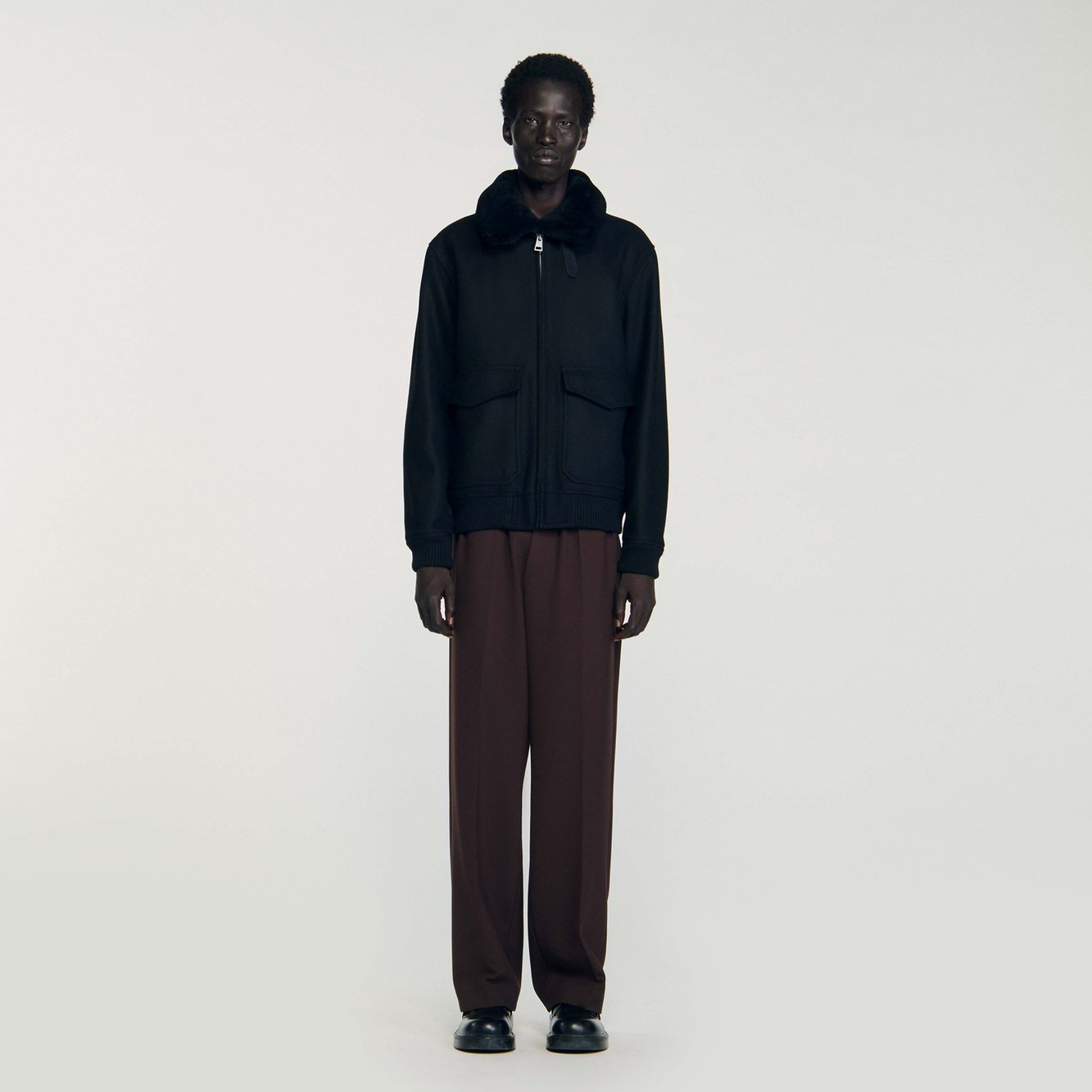 Wool aviator Jacket with shearling Sandro second-hand photo 6