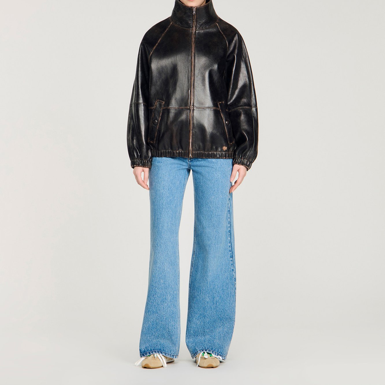 Distressed leather jacket Sandro second-hand photo 2