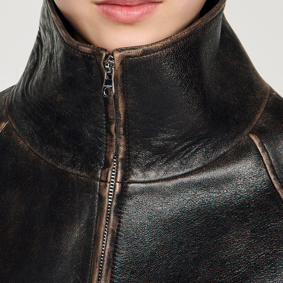 Distressed leather jacket Sandro second-hand photo 5