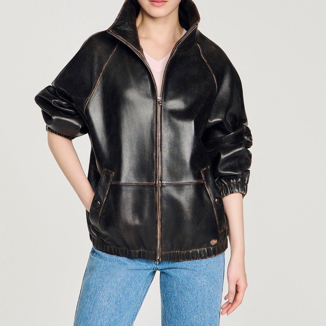 Distressed leather jacket Sandro second-hand photo 4