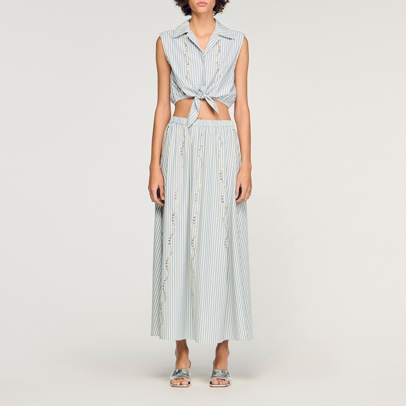 Kurze Streifenbluse mit Strass Sandro Second-Hand photo 3