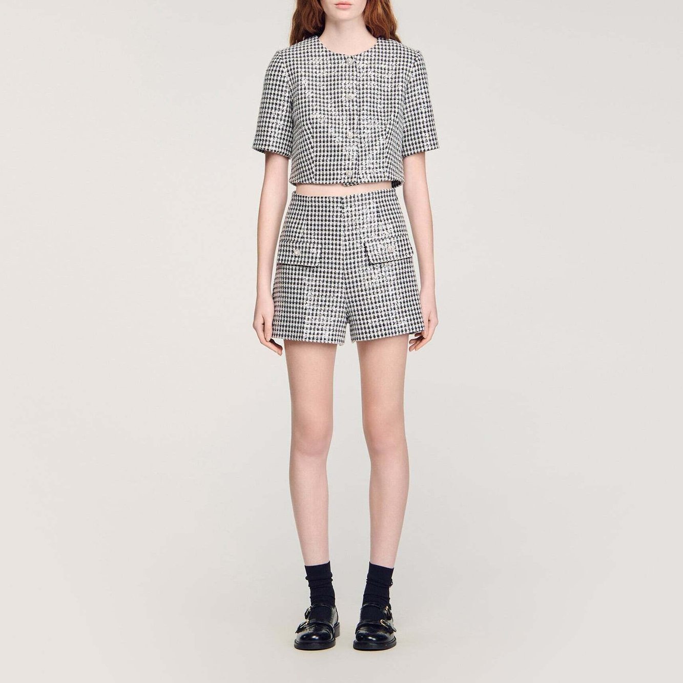 Sequin houndstooth tweed shorts Sandro second-hand photo 2