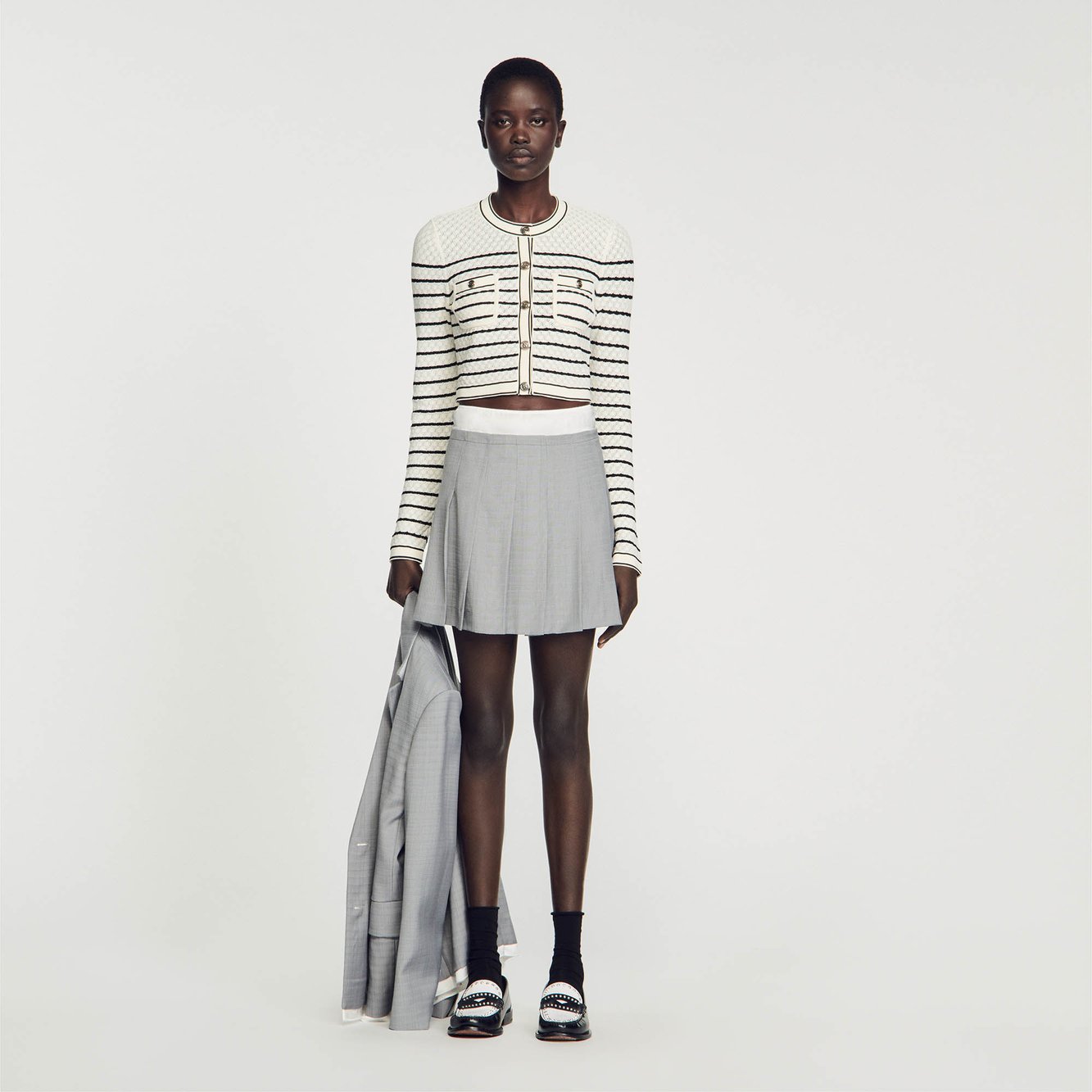 Striped cropped coatigan Sandro second-hand photo 2